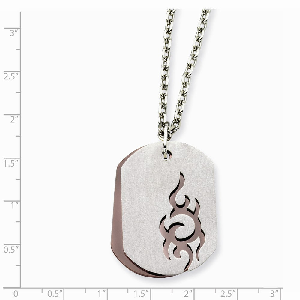 Alternate view of the Men&#39;s Stainless Steel and Cognac Accent Tribal Dog Tag Necklace by The Black Bow Jewelry Co.