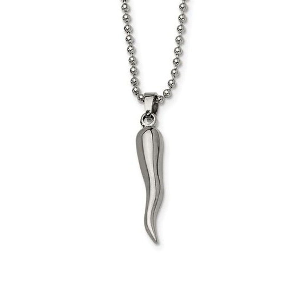 Stainless Steel Italian Horn Necklace, Item N8508 by The Black Bow Jewelry Co.