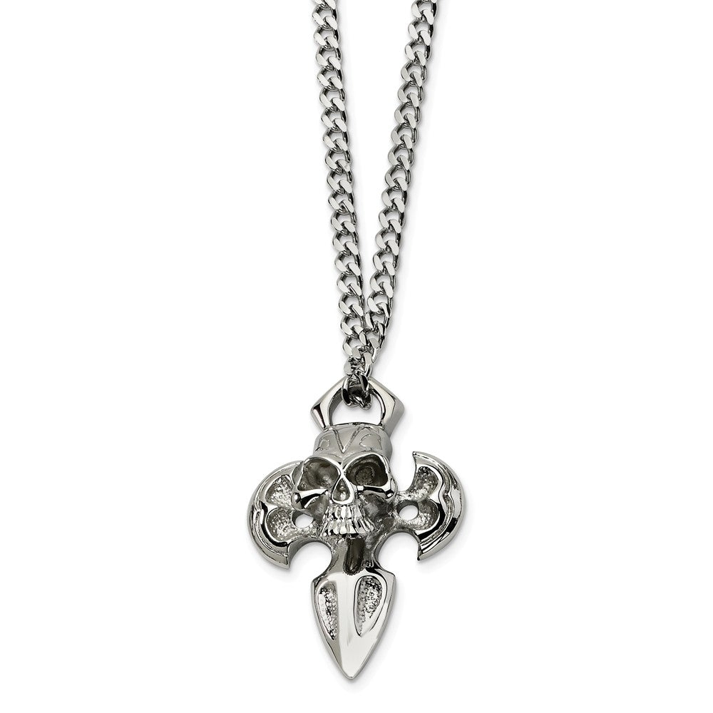 Men&#39;s Stainless Steel Cross with Skull Necklace, Item N8513 by The Black Bow Jewelry Co.