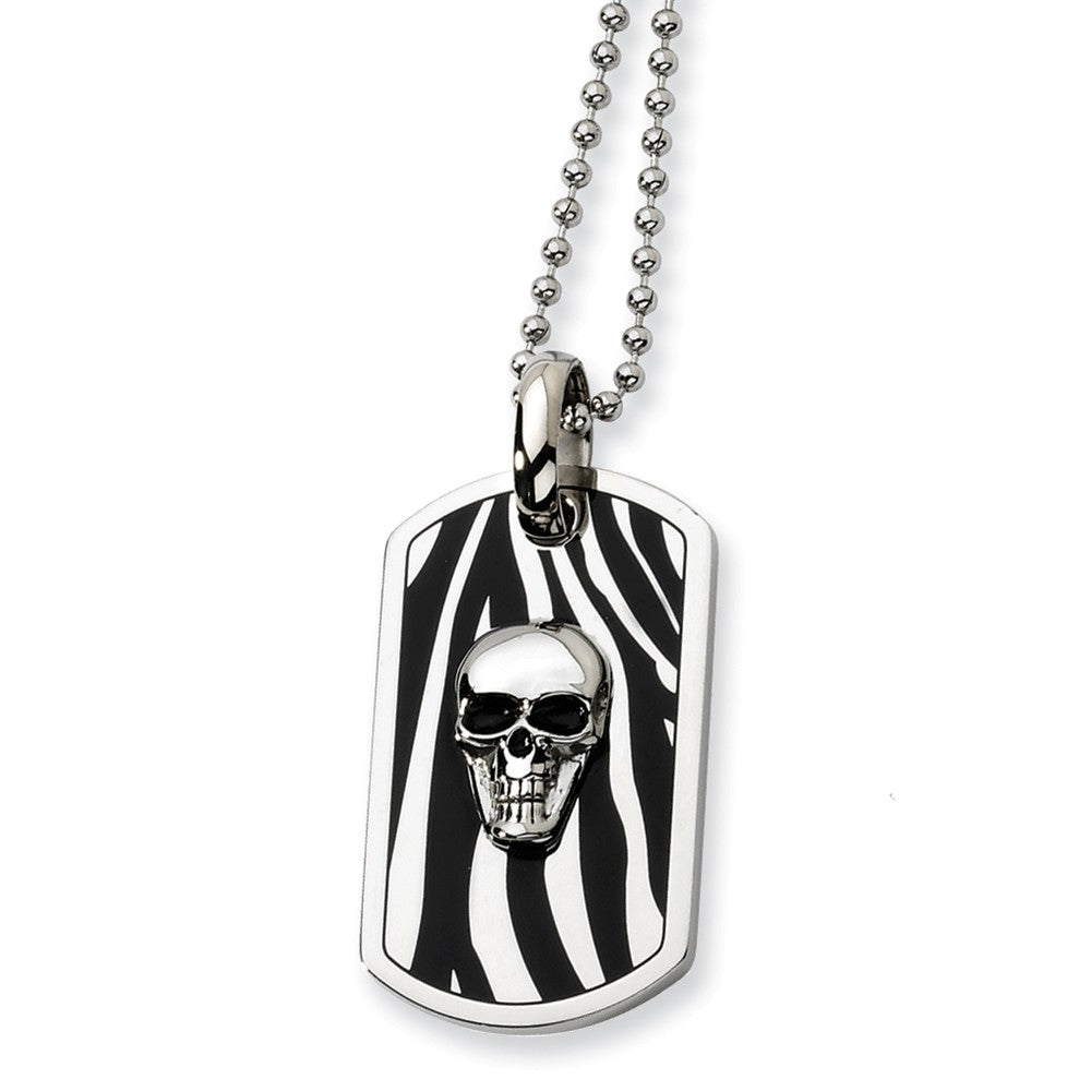 Men&#39;s Stainless Steel Enameled Skull Dog Tag Necklace, Item N8515 by The Black Bow Jewelry Co.