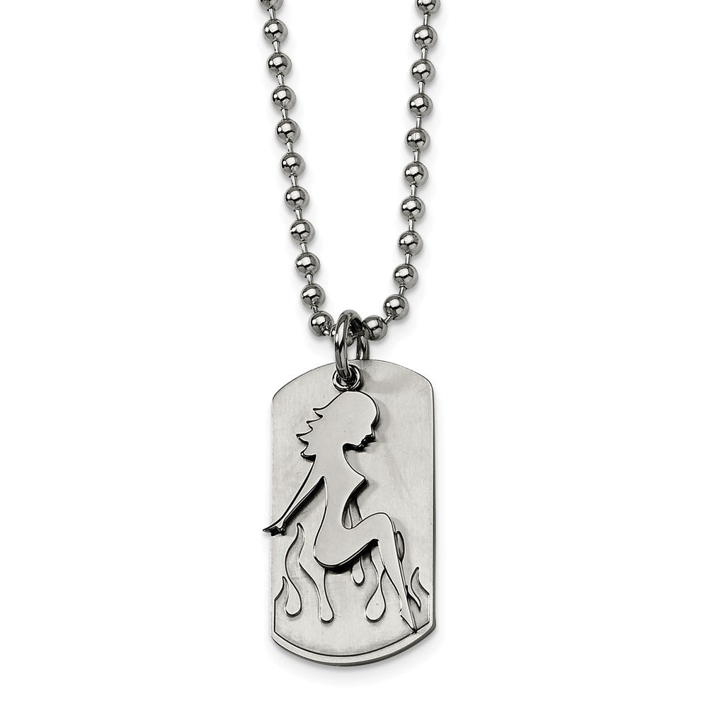 Men's Stainless Steel Lady Dog Tag Necklace, Item N8519 by The Black Bow Jewelry Co.