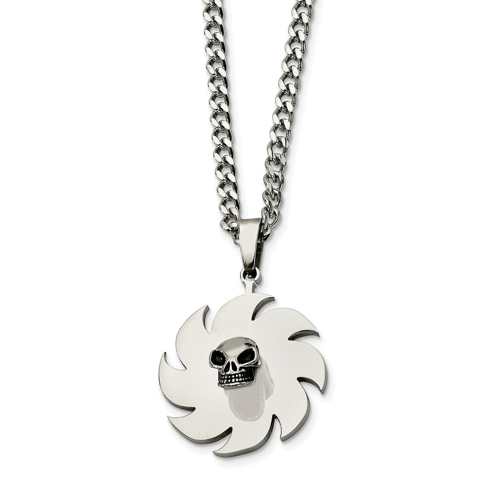 Stainless Steel Saw Blade and Skull Necklace, Item N8529 by The Black Bow Jewelry Co.