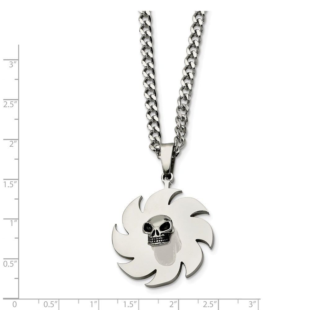 Alternate view of the Stainless Steel Saw Blade and Skull Necklace by The Black Bow Jewelry Co.