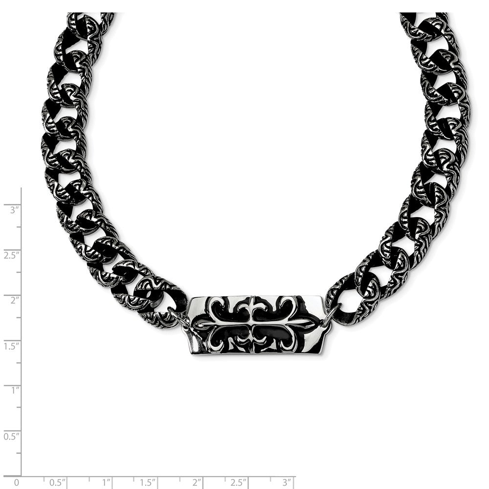 Alternate view of the Men&#39;s Antiqued Stainless Steel Fleur De Lis Gothic Necklace, 24 Inch by The Black Bow Jewelry Co.