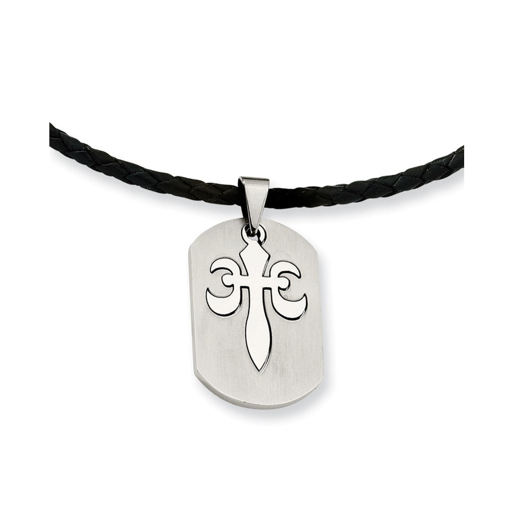 Stainless Steel Fleur De Lis Dog Tag Necklace, Item N8532 by The Black Bow Jewelry Co.