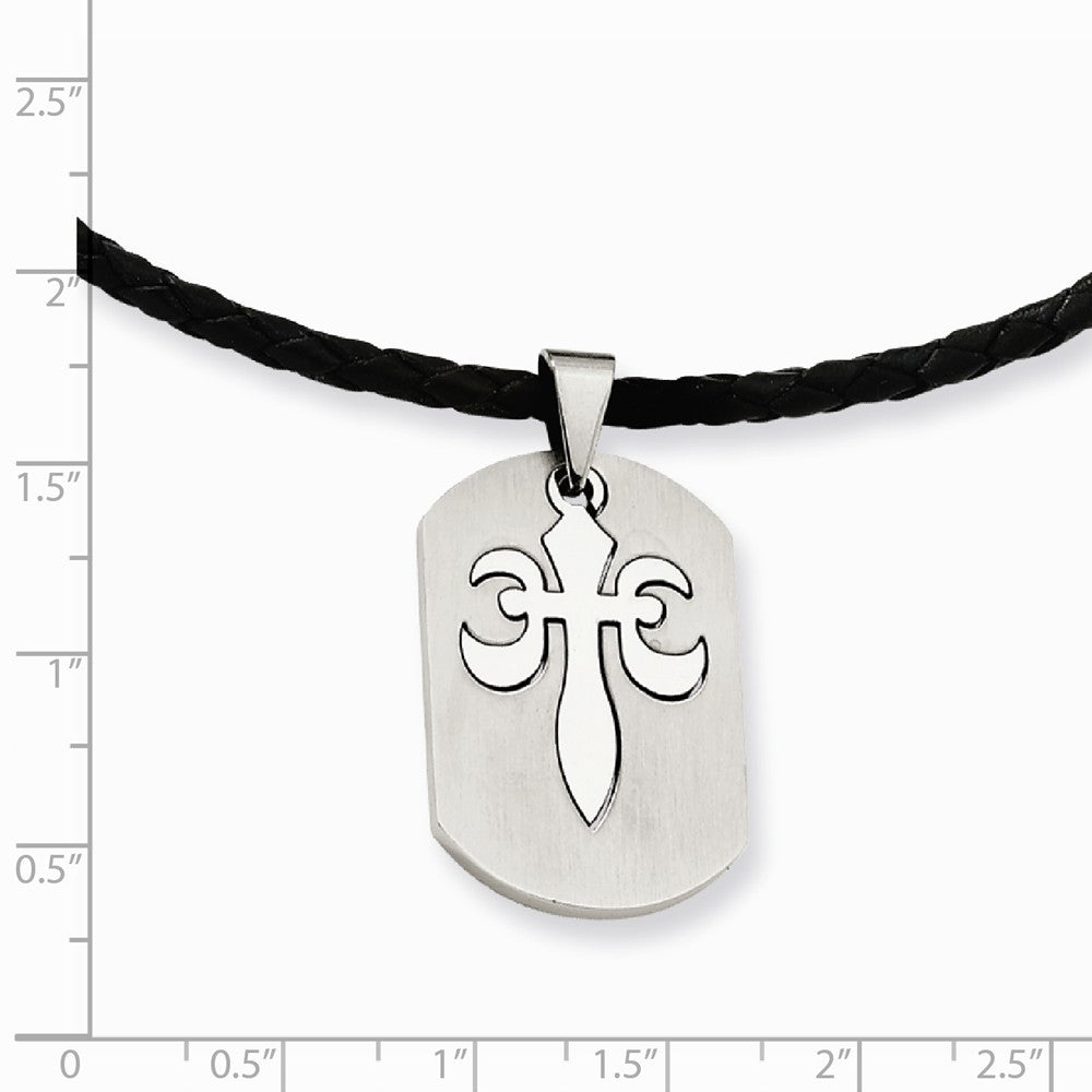 Alternate view of the Stainless Steel Fleur De Lis Dog Tag Necklace by The Black Bow Jewelry Co.