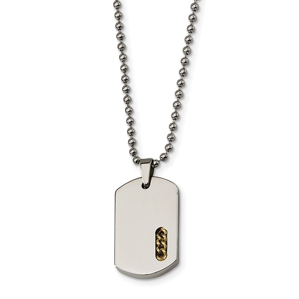 Stainless Steel and Gold Tone Dog Tag Necklace, 22 Inch, Item N8541 by The Black Bow Jewelry Co.