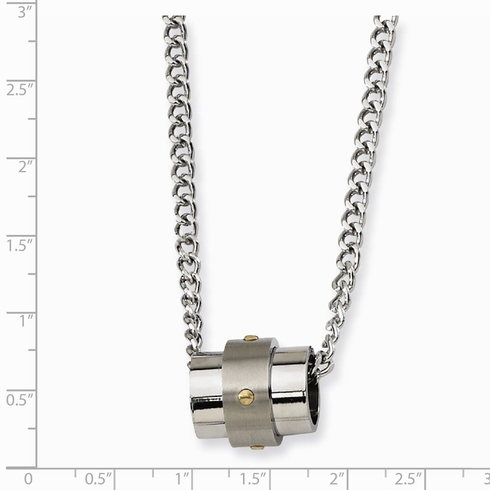 Alternate view of the Stainless Steel and Gold Tone Accent Barrel Necklace by The Black Bow Jewelry Co.