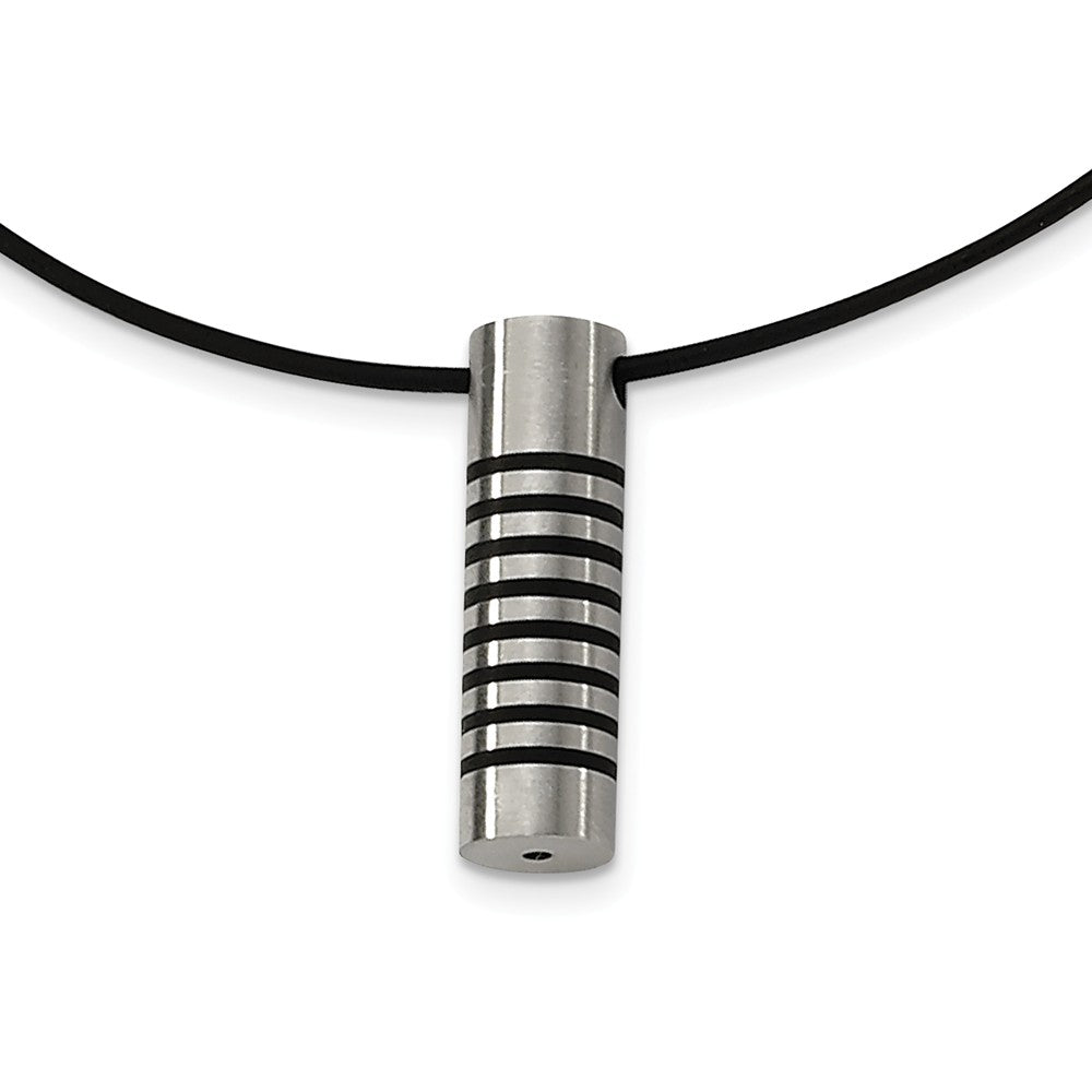 Stainless Steel and Black Rubber Cylinder Necklace, Item N8546 by The Black Bow Jewelry Co.