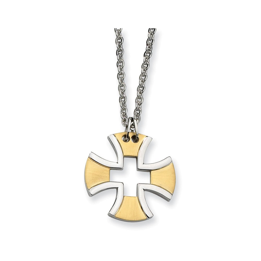 Stainless Steel and Gold Tone Maltese Cross Necklace - 18 Inch, Item N8547 by The Black Bow Jewelry Co.