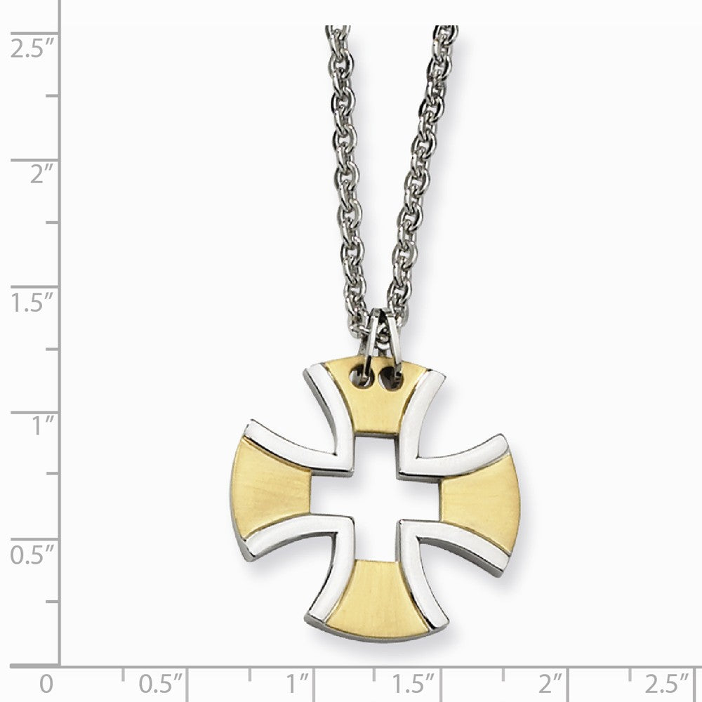 Alternate view of the Stainless Steel and Gold Tone Maltese Cross Necklace - 18 Inch by The Black Bow Jewelry Co.