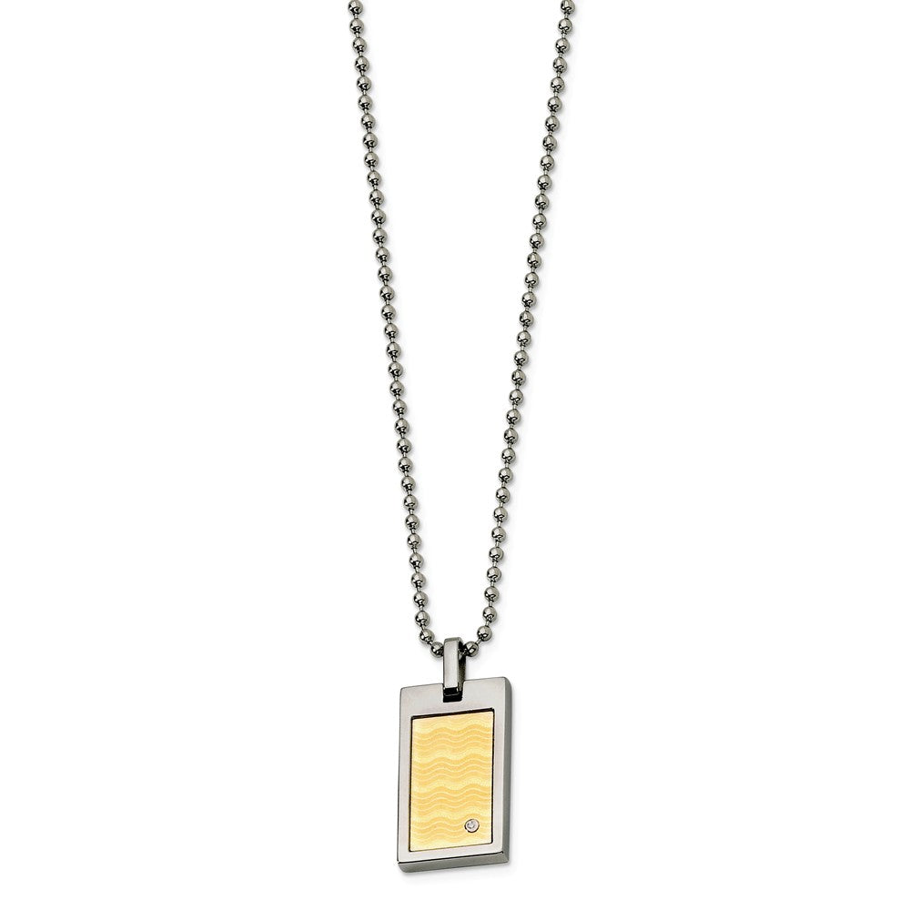 Stainless Steel, 18k Gold Plated and Diamond Dog Tag Necklace, 24 Inch, Item N8550 by The Black Bow Jewelry Co.