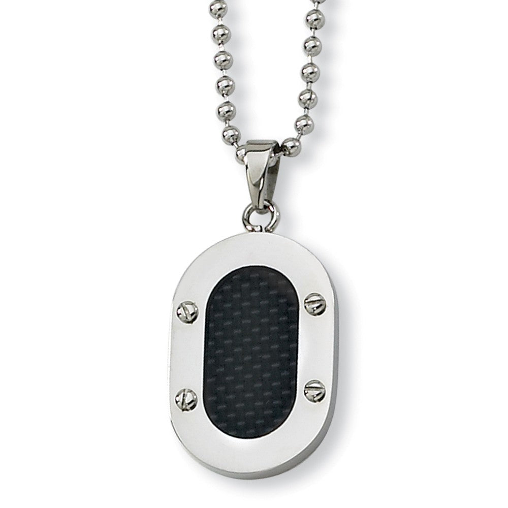 Men&#39;s Stainless Steel and Carbon Fiber Oval Necklace, 22 Inch, Item N8552 by The Black Bow Jewelry Co.