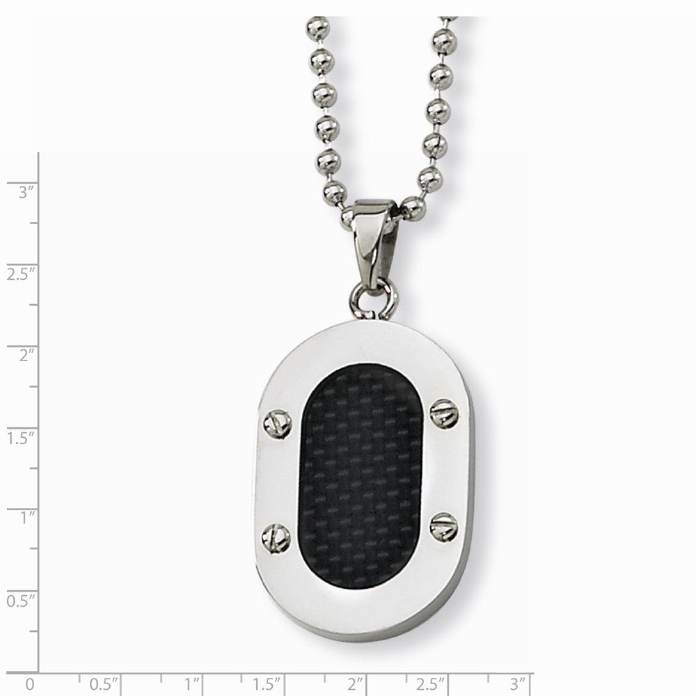 Alternate view of the Men&#39;s Stainless Steel and Carbon Fiber Oval Necklace, 22 Inch by The Black Bow Jewelry Co.