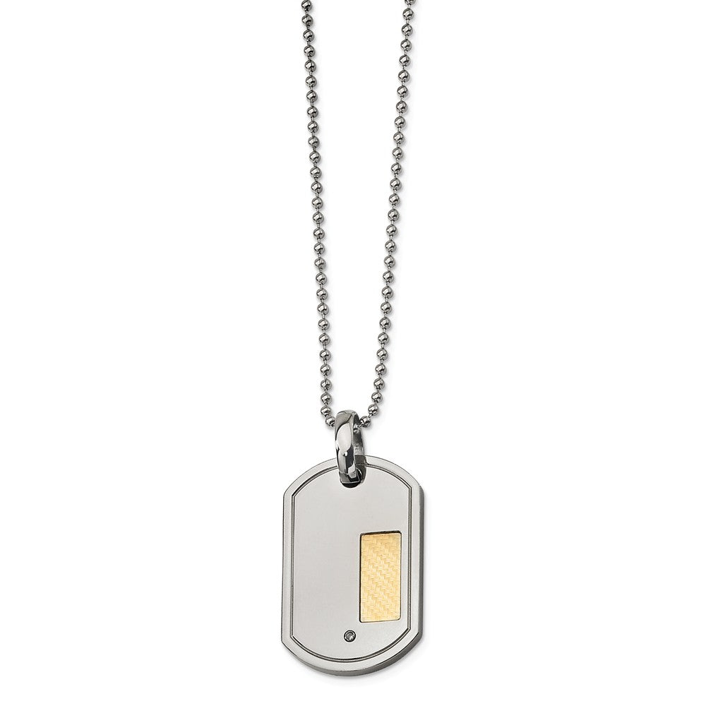 Stainless Steel, 18k Gold Plated and Diamond Accent Dog Tag Necklace, Item N8555 by The Black Bow Jewelry Co.