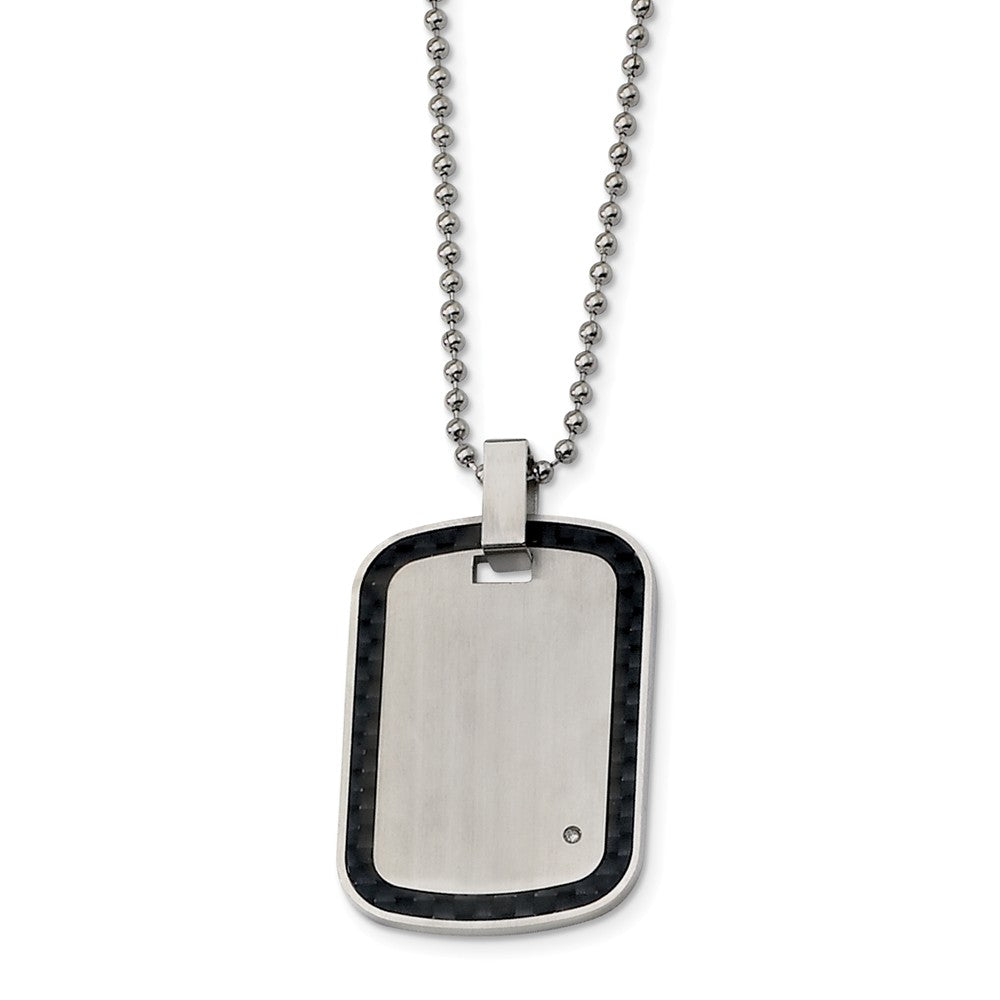Stainless Steel, Carbon Fiber and Diamond Accent Dog Tag Necklace ...