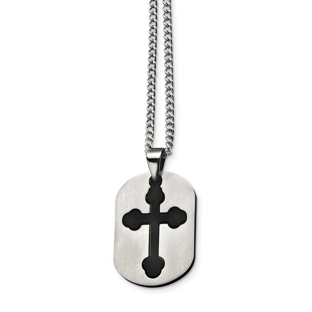 Stainless Steel and Black Budded Cross Two Piece Dog Tag Necklace, Item N8558 by The Black Bow Jewelry Co.