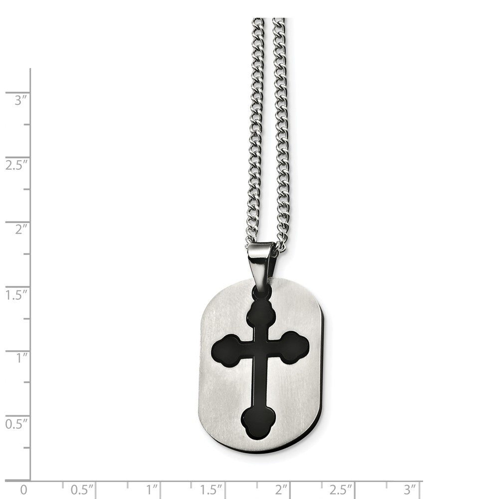 Alternate view of the Stainless Steel and Black Budded Cross Two Piece Dog Tag Necklace by The Black Bow Jewelry Co.