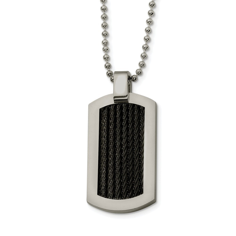 Stainless Steel and Black Cable Dog Tag Necklace, Item N8560 by The Black Bow Jewelry Co.