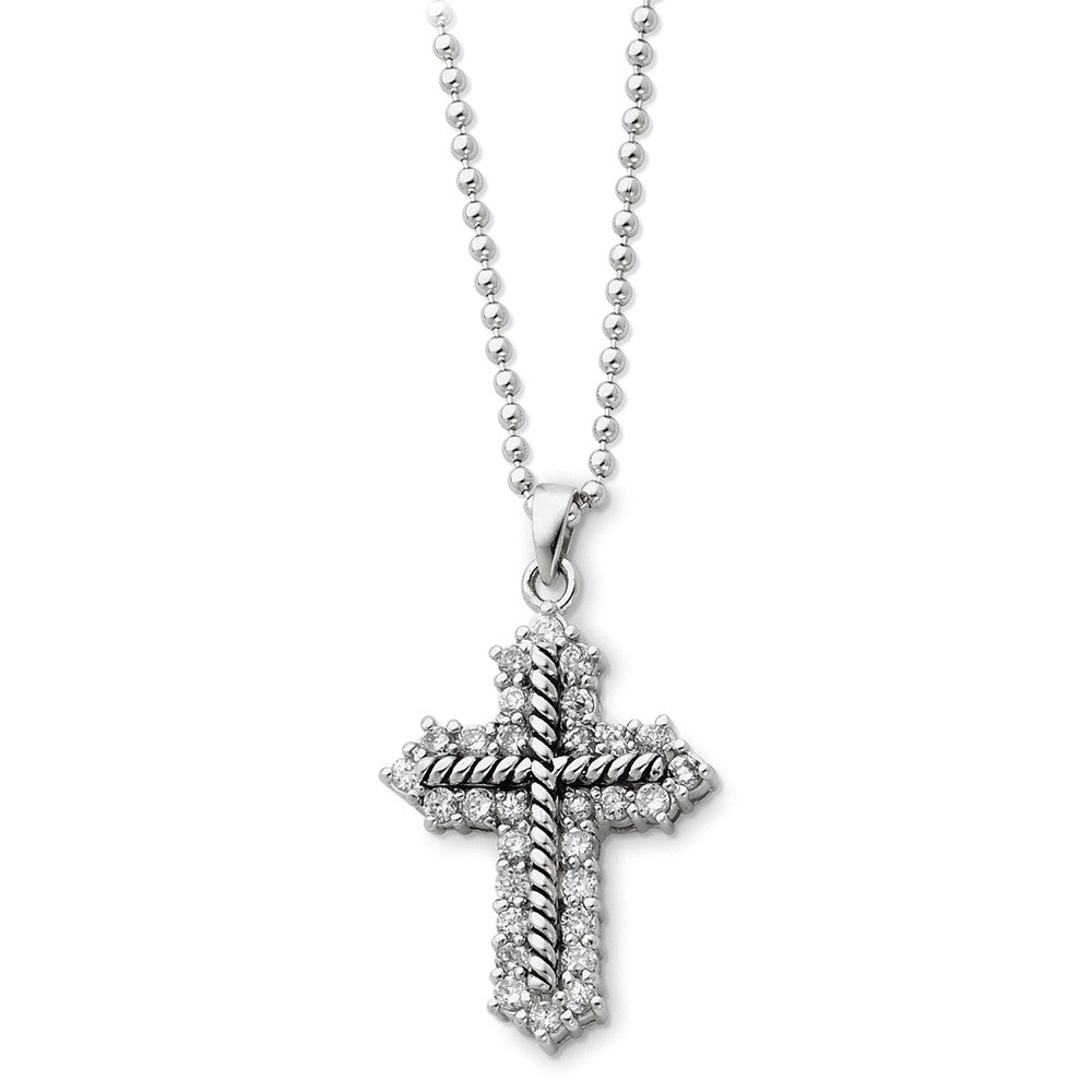 Rhodium Sterling Silver &amp; CZ Eternal Perspective Cross Necklace, 18in, Item N8591 by The Black Bow Jewelry Co.