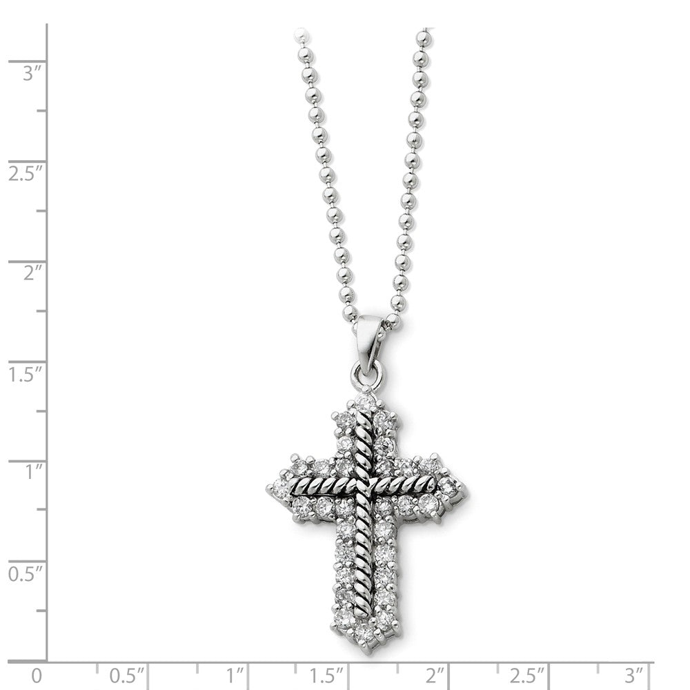 Alternate view of the Rhodium Sterling Silver &amp; CZ Eternal Perspective Cross Necklace, 18in by The Black Bow Jewelry Co.