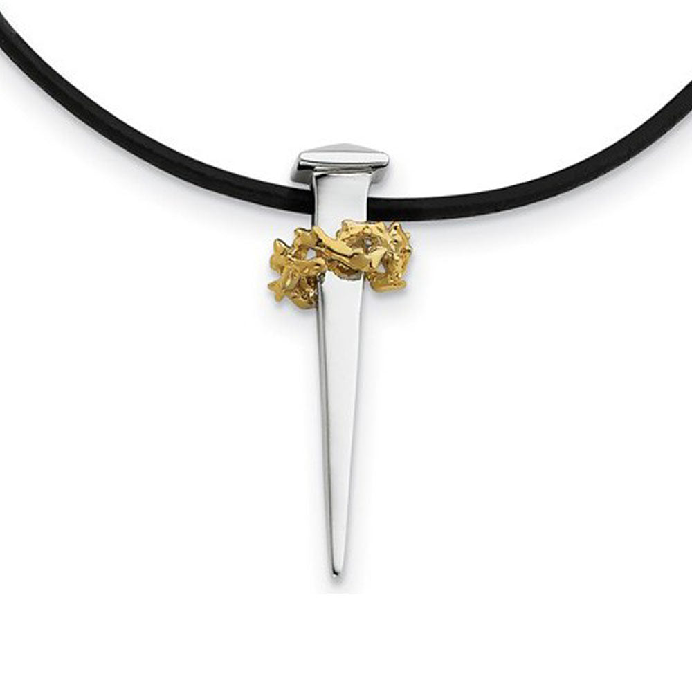 Rhodium/Gold Tone Plated Sterling Silver No Greater Love Nail Necklace, Item N8595 by The Black Bow Jewelry Co.