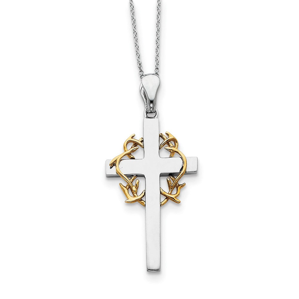 Rhodium/Gold Tone Plate Sterling Silver No Greater Love Cross Necklace, Item N8596 by The Black Bow Jewelry Co.