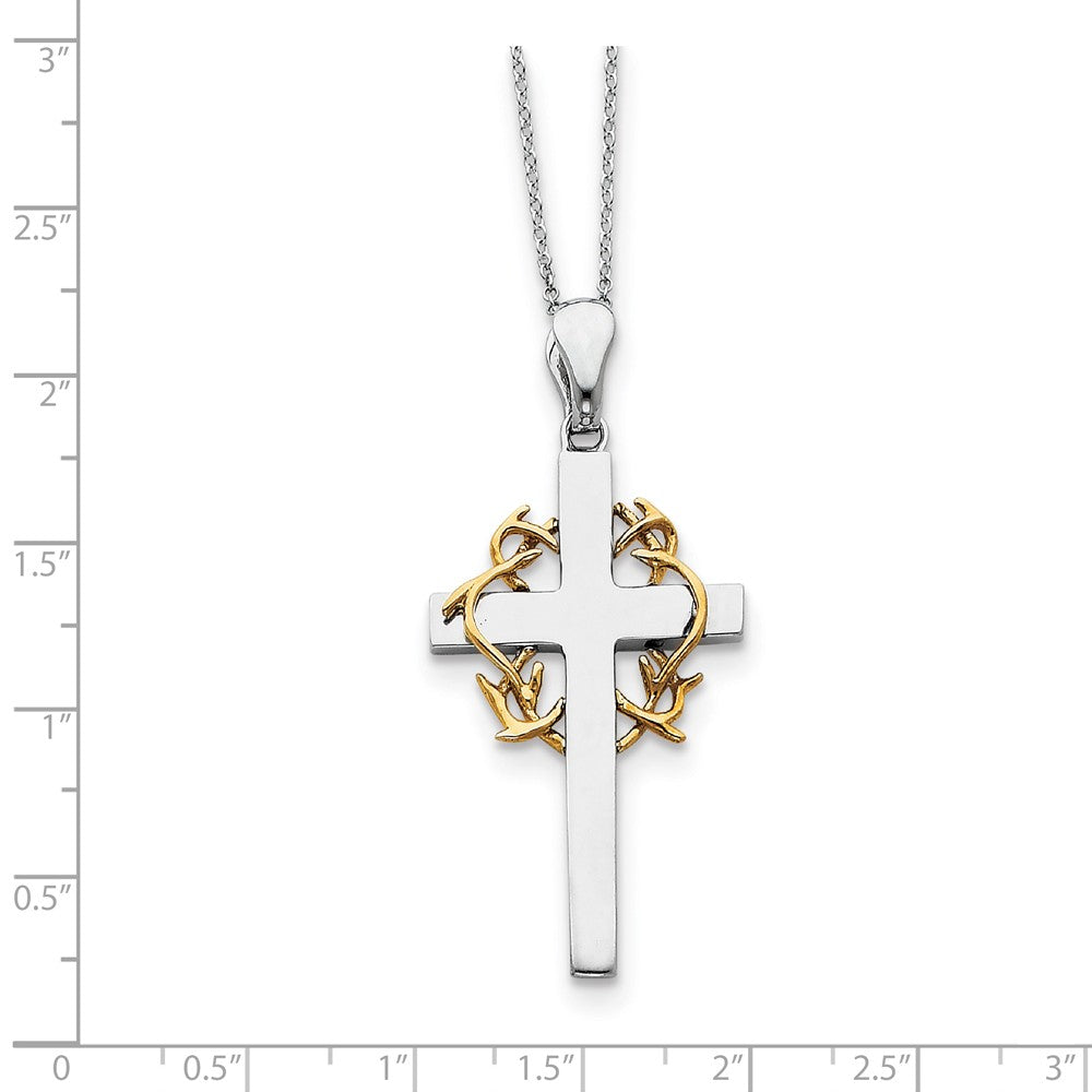 Alternate view of the Rhodium/Gold Tone Plate Sterling Silver No Greater Love Cross Necklace by The Black Bow Jewelry Co.