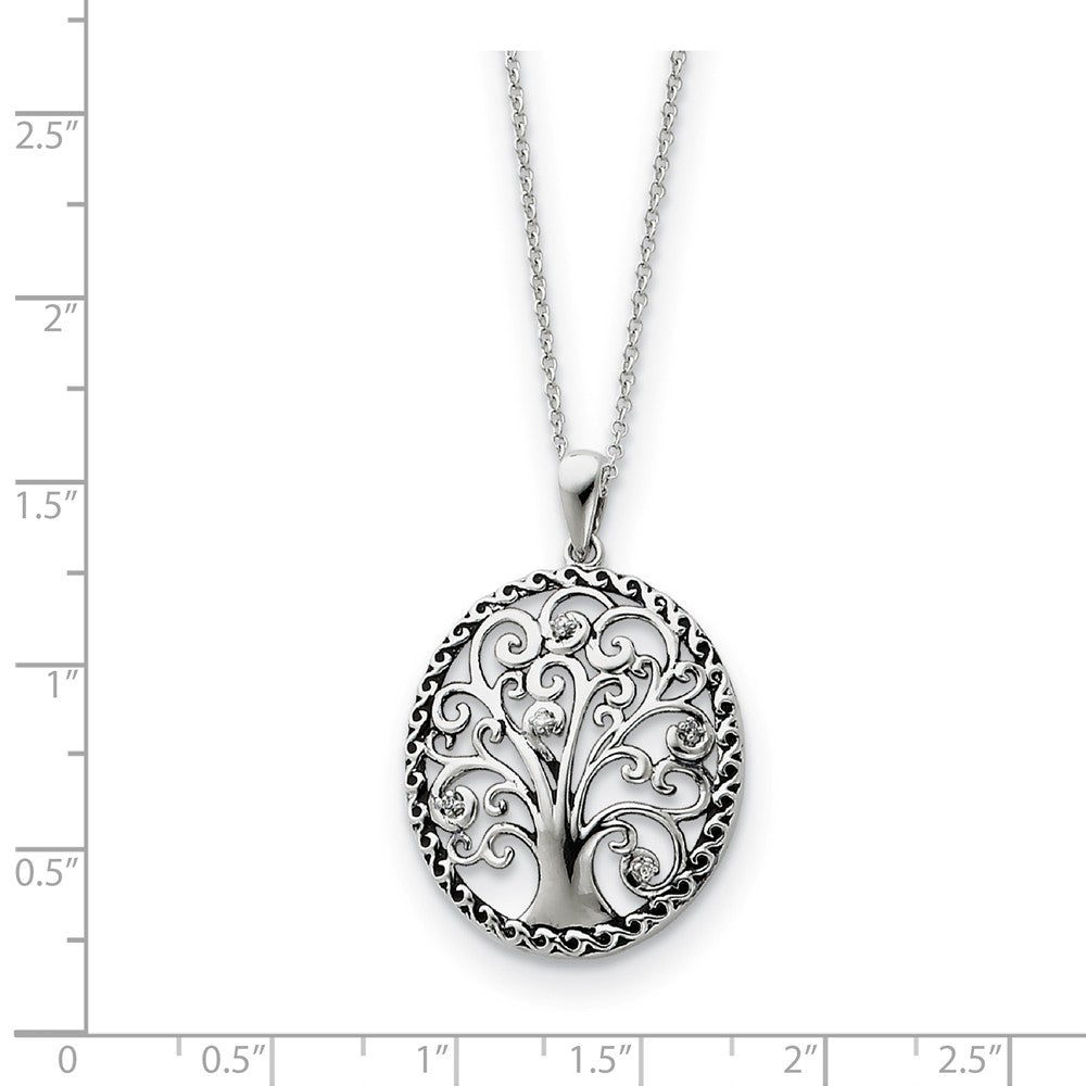 Alternate view of the Rhodium Plated Sterling Silver &amp; CZ Tree of Life Necklace, 18 Inch by The Black Bow Jewelry Co.