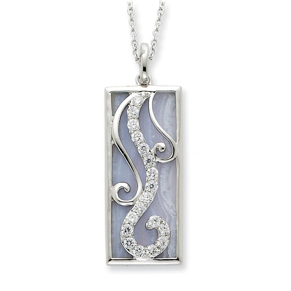 Rhodium Sterling Silver, Blue Lace Agate &amp; CZ Living Water Necklace, Item N8612 by The Black Bow Jewelry Co.