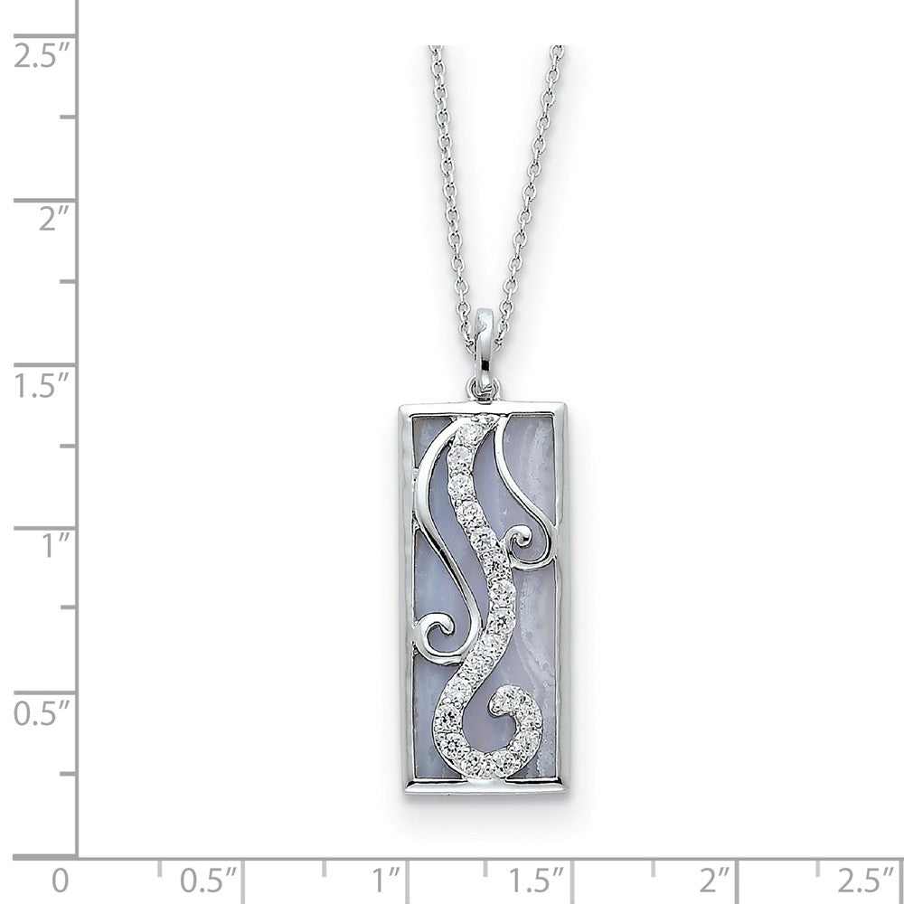 Alternate view of the Rhodium Sterling Silver, Blue Lace Agate &amp; CZ Living Water Necklace by The Black Bow Jewelry Co.
