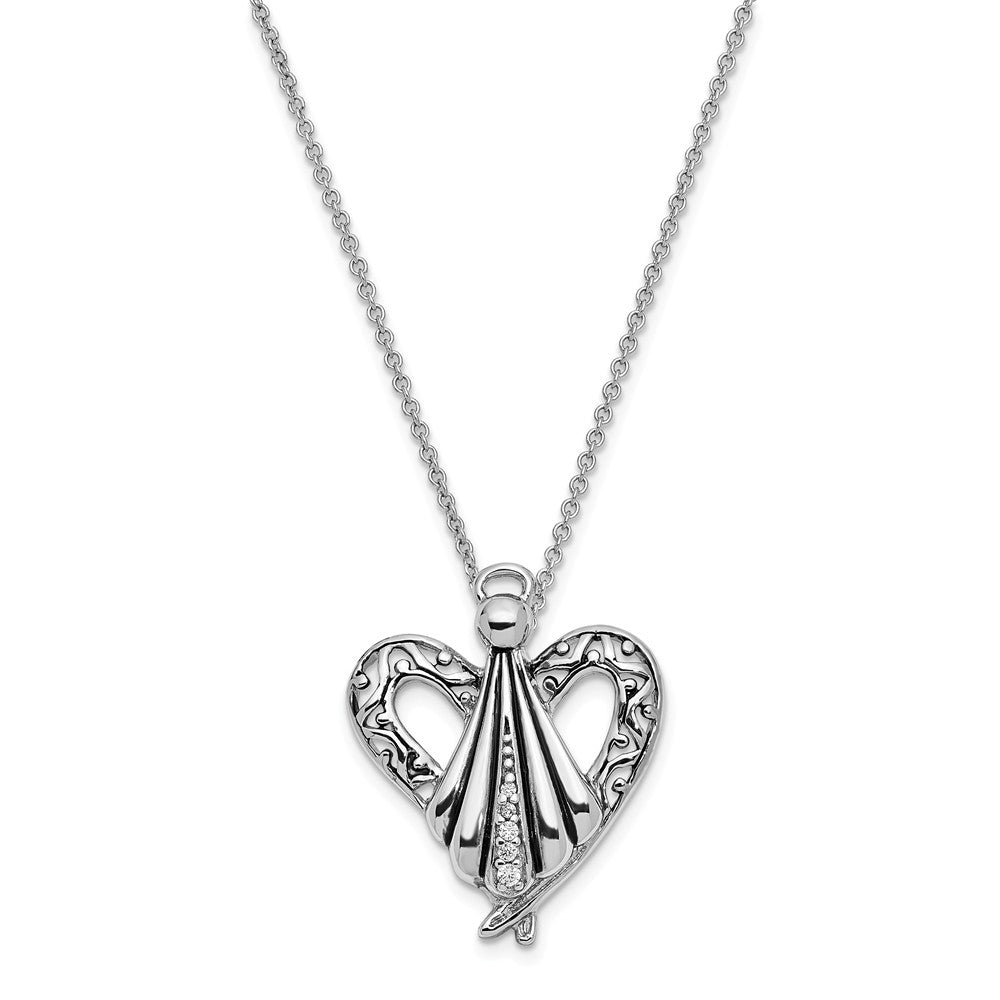 Rhodium Plated Sterling Silver &amp; CZ Angel of Friendship Necklace, 18in, Item N8630 by The Black Bow Jewelry Co.