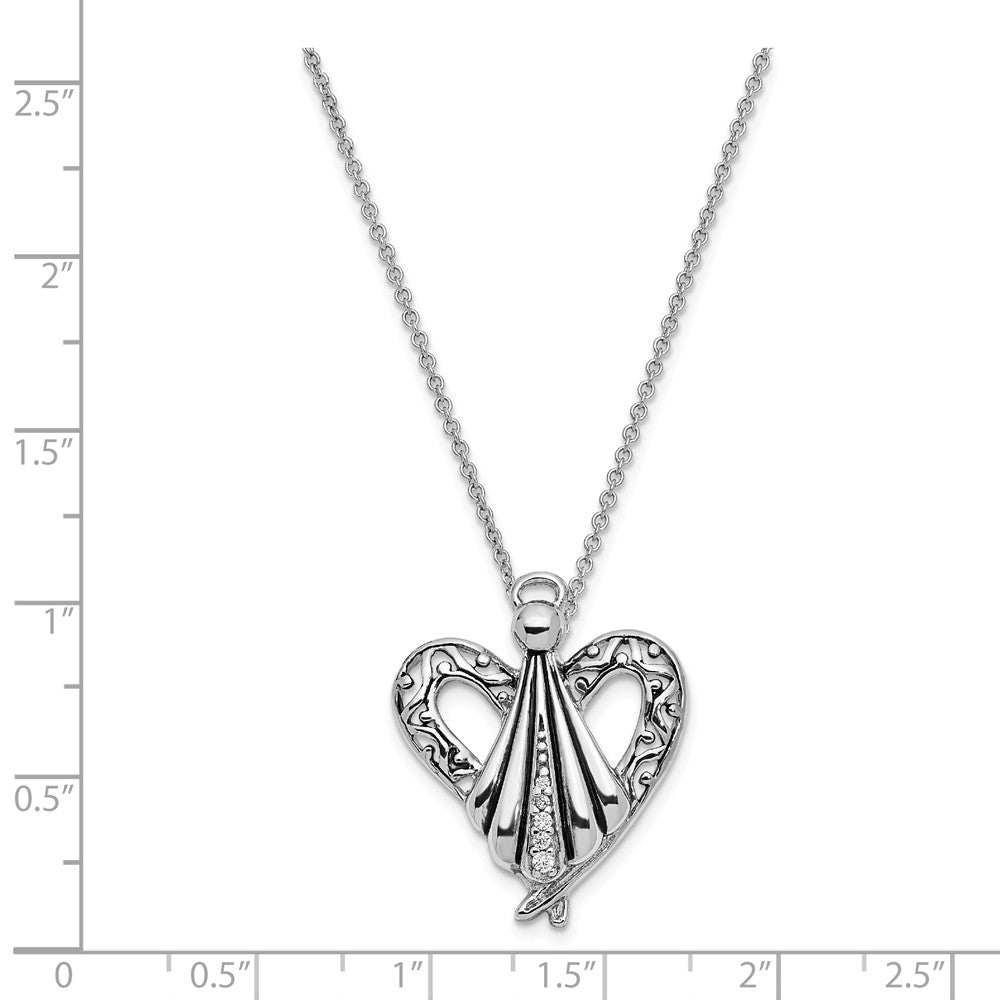 Alternate view of the Rhodium Plated Sterling Silver &amp; CZ Angel of Friendship Necklace, 18in by The Black Bow Jewelry Co.