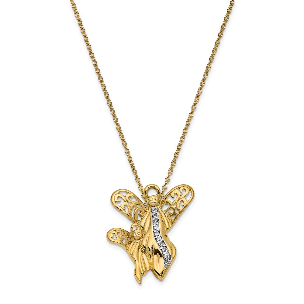 Gold Tone Plated Sterling Silver &amp; CZ Angel of Motherhood Necklace, Item N8631 by The Black Bow Jewelry Co.