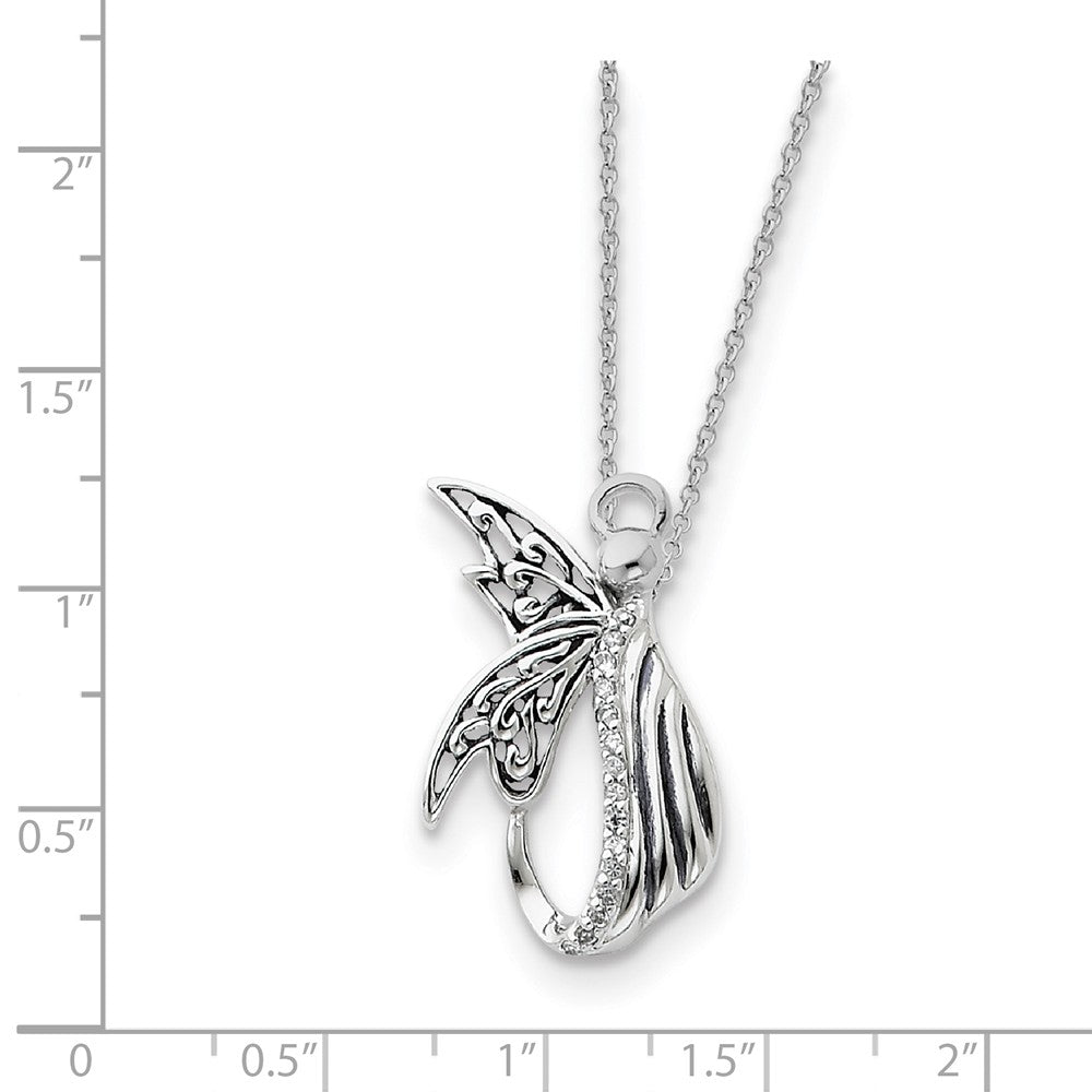 Alternate view of the Rhodium Plated Sterling Silver &amp; CZ Angel of Perseverance Necklace by The Black Bow Jewelry Co.