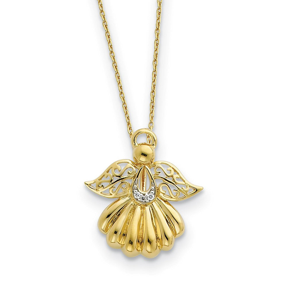 Gold Tone Plated Sterling Silver &amp; CZ Angel of Remembrance Necklace, Item N8635 by The Black Bow Jewelry Co.
