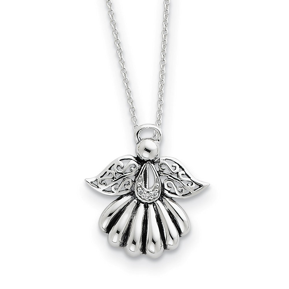 Rhodium Plated Sterling Silver &amp; CZ Angel of Remembrance Necklace, Item N8636 by The Black Bow Jewelry Co.