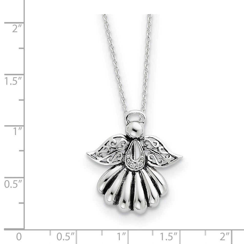 Alternate view of the Rhodium Plated Sterling Silver &amp; CZ Angel of Remembrance Necklace by The Black Bow Jewelry Co.