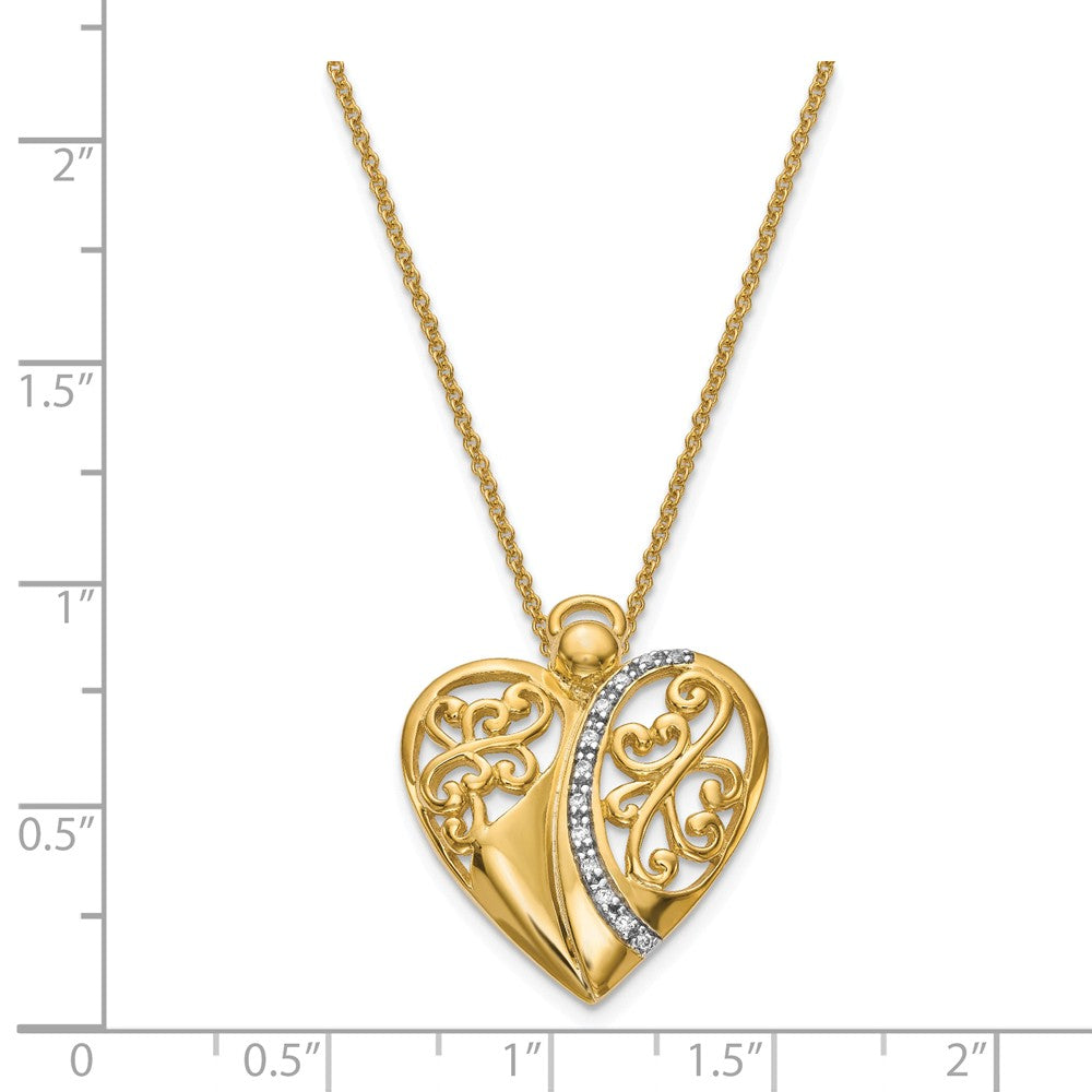 Alternate view of the Gold Tone Plated Sterling Silver &amp; CZ Angel of Love Necklace, 18 Inch by The Black Bow Jewelry Co.