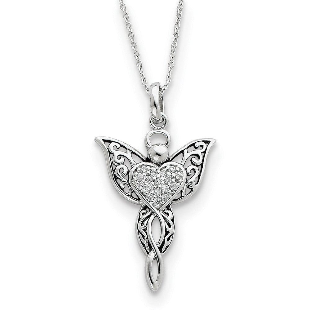 Rhodium Plated Sterling Silver &amp; CZ Angel of Blessing Necklace, 18in, Item N8642 by The Black Bow Jewelry Co.