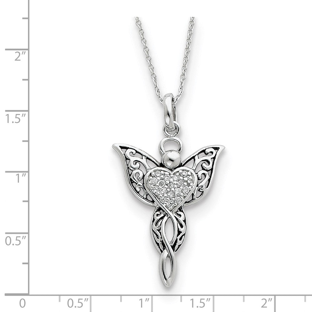 Alternate view of the Rhodium Plated Sterling Silver &amp; CZ Angel of Blessing Necklace, 18in by The Black Bow Jewelry Co.