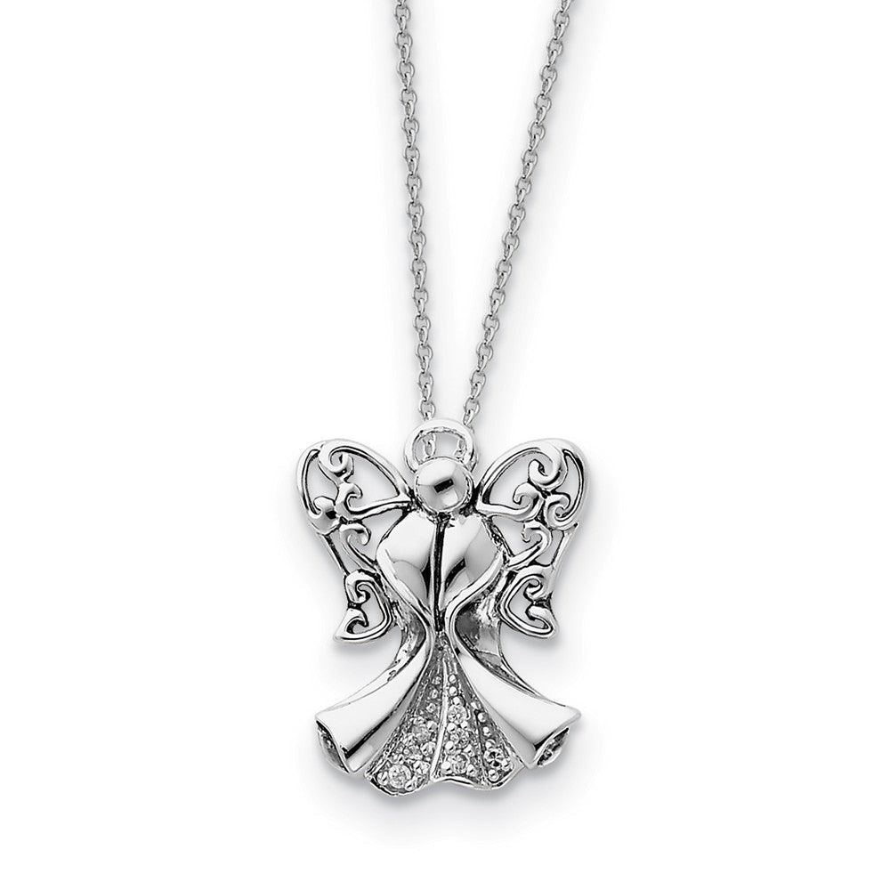 Rhodium Plated Sterling Silver &amp; CZ Angel of Strength Necklace, 18in, Item N8648 by The Black Bow Jewelry Co.