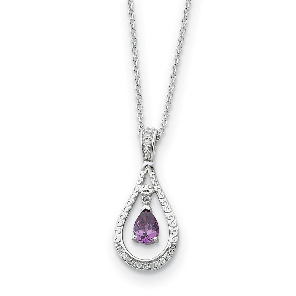 Rhodium Sterling Silver February CZ Birthstone Never Forget Necklace, Item N8658 by The Black Bow Jewelry Co.