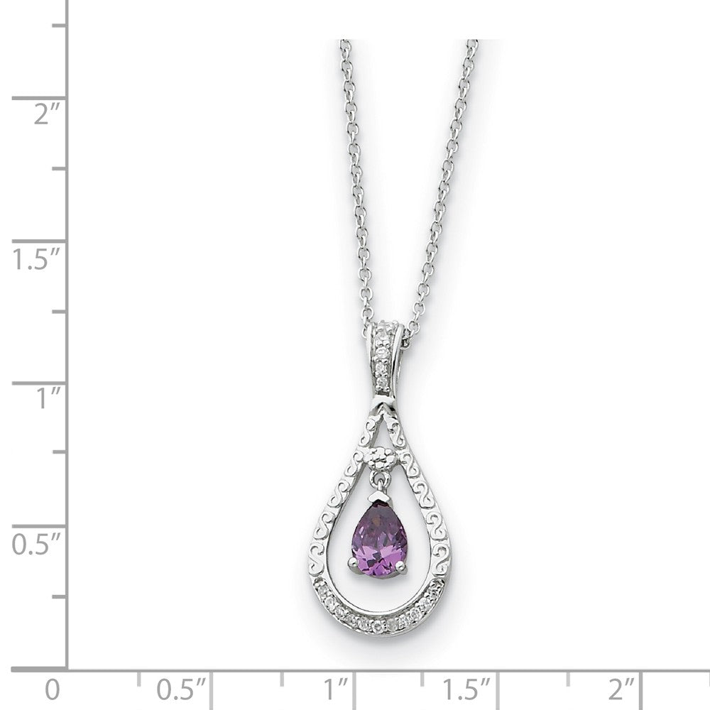 Alternate view of the Rhodium Sterling Silver February CZ Birthstone Never Forget Necklace by The Black Bow Jewelry Co.
