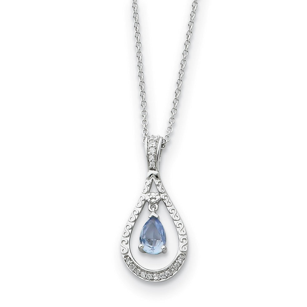 Rhodium Sterling Silver March CZ Birthstone Never Forget Necklace, Item N8659 by The Black Bow Jewelry Co.