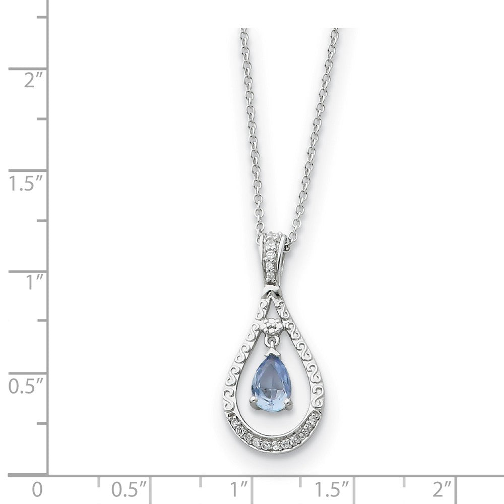 Alternate view of the Rhodium Sterling Silver March CZ Birthstone Never Forget Necklace by The Black Bow Jewelry Co.