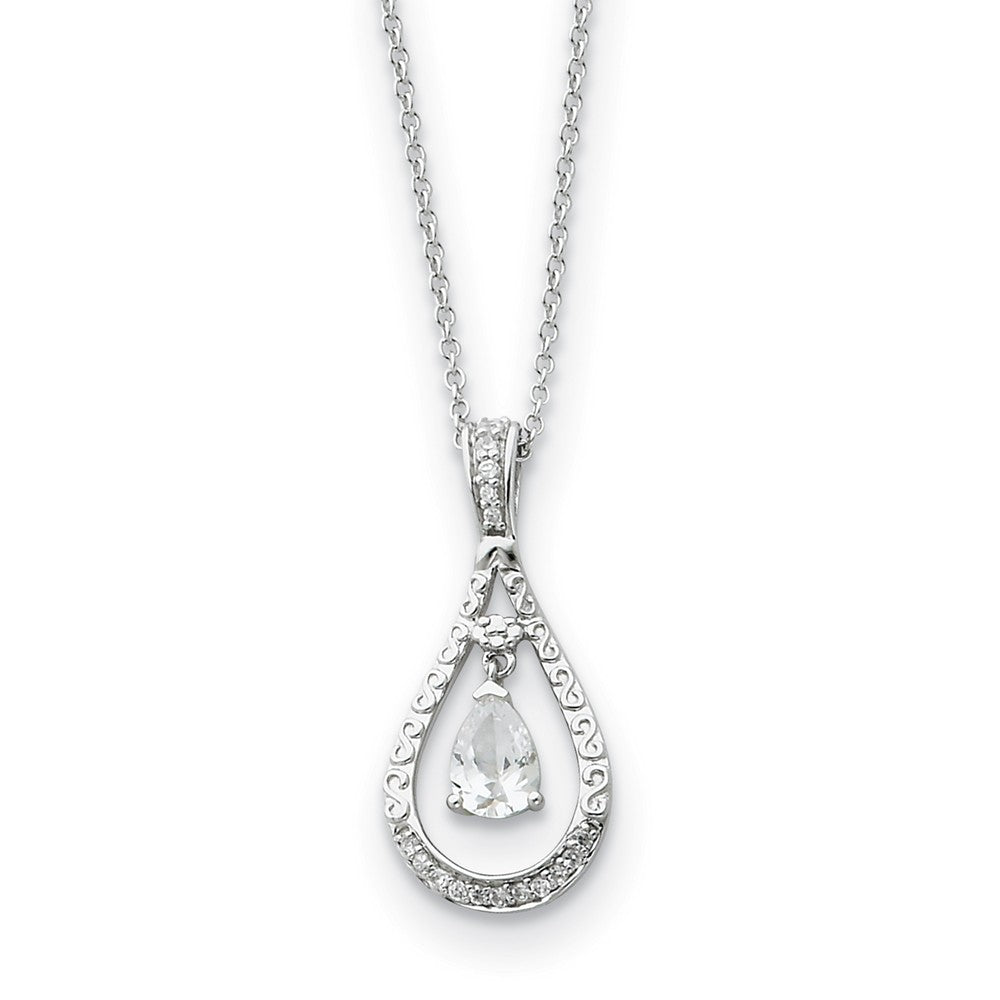 Rhodium Sterling Silver April CZ Birthstone Never Forget Necklace, Item N8660 by The Black Bow Jewelry Co.