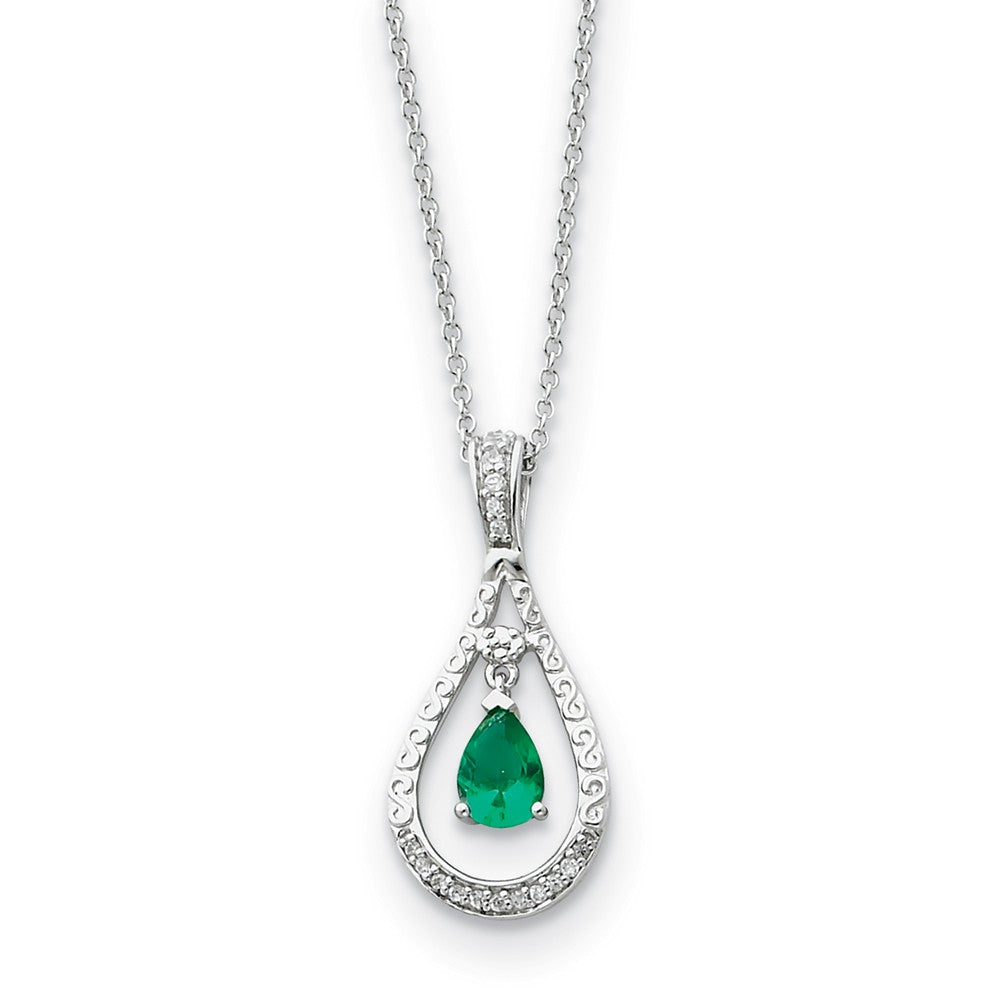 Rhodium Sterling Silver May CZ Birthstone Never Forget Necklace, Item N8661 by The Black Bow Jewelry Co.