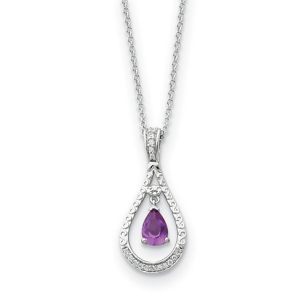 Rhodium Sterling Silver June CZ Birthstone Never Forget Necklace, Item N8662 by The Black Bow Jewelry Co.