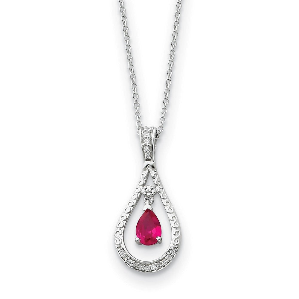 Rhodium Sterling Silver July CZ Birthstone Never Forget Necklace, Item N8663 by The Black Bow Jewelry Co.